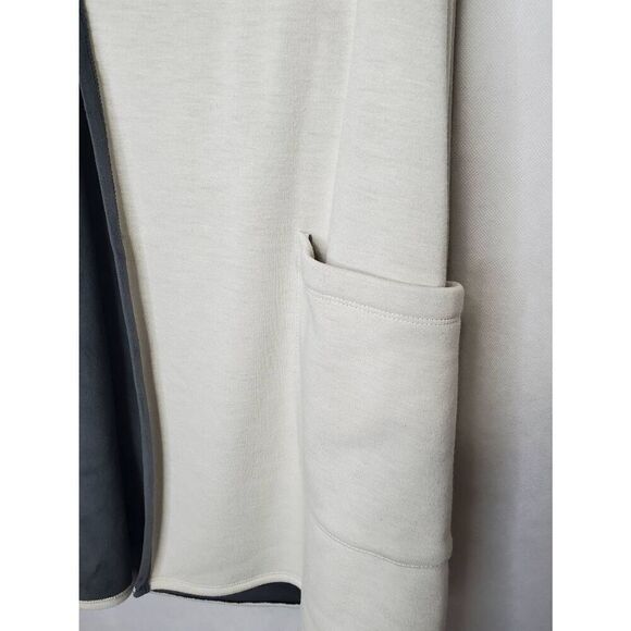 Soft Surroundings Hooded Velour Lagenlook Cream and Grey Cardigan Blanket Jacket - Picture 2 of 8